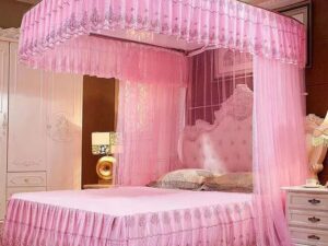 Pink 2 stand mosquito net with sliding rails