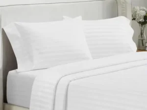 4 Piece Hotel Quality White Stripped Bedsheet sets